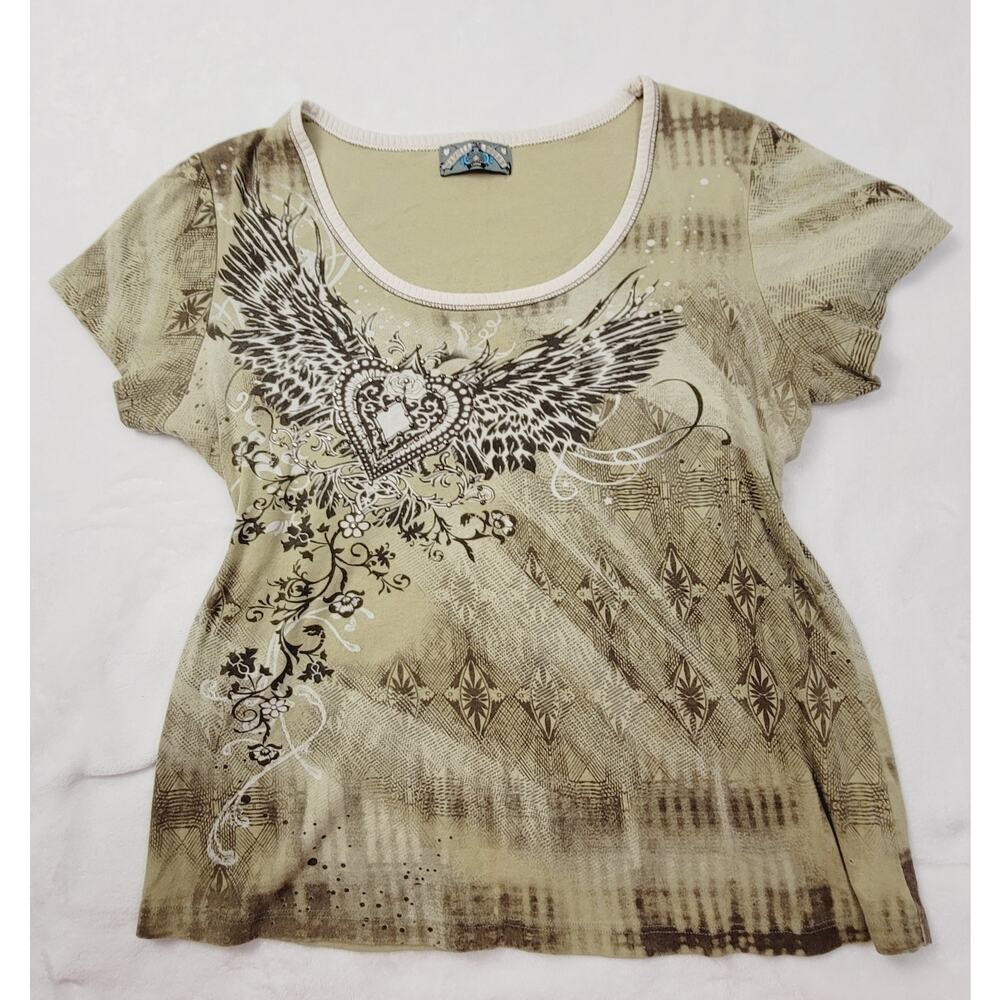 Vanilla Sugar Y2K green angel wing rhinestone top size large Retro Grunge Glam